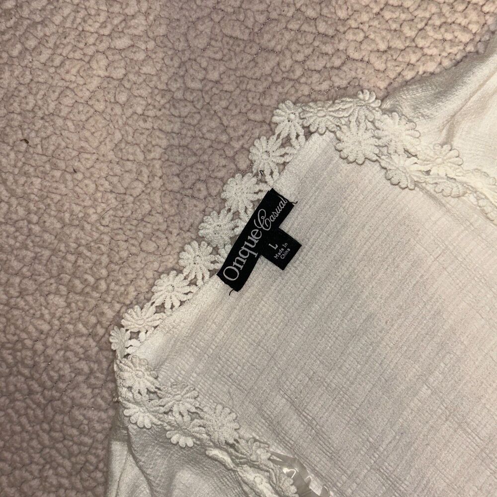 Boho Fairy Grunge Daisy Crochet White Open Front Cardigan Shrug L